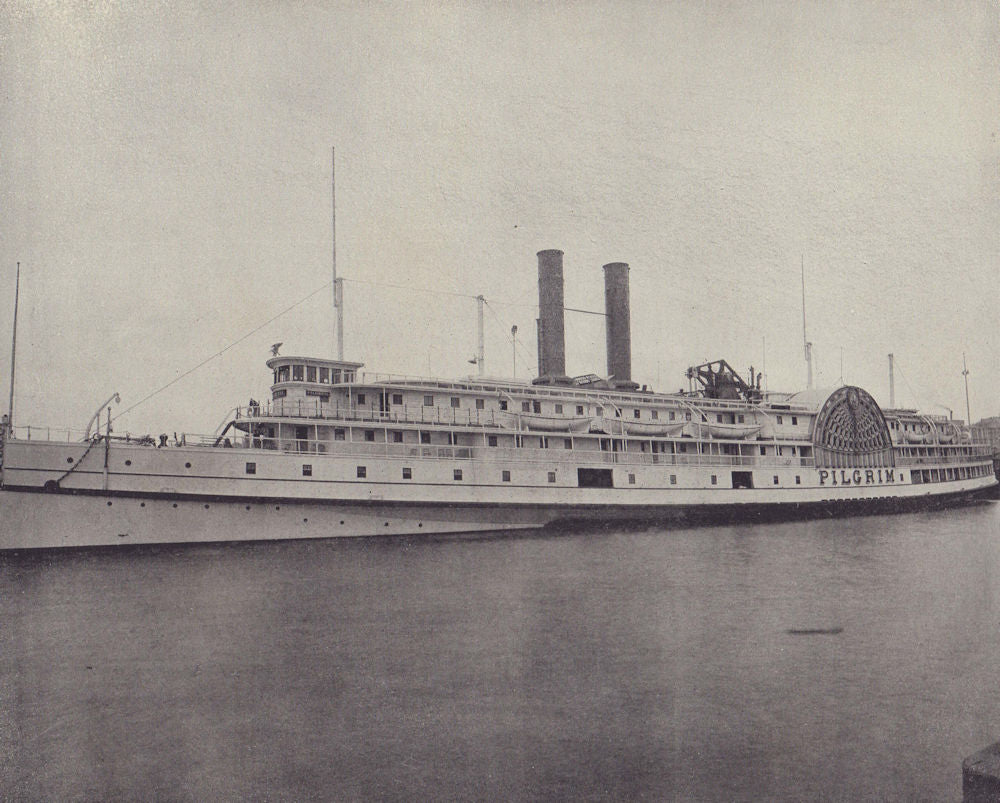 Pilgrim river paddle steamer, Fall River Line, Massachusetts. STODDARD 1895